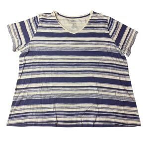 Croft & Barrow Blue White Striped V-Neck Classic Tee Plus Size 3X